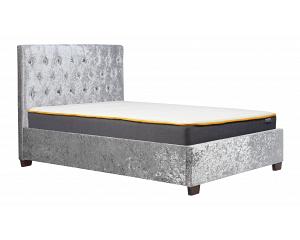 4ft6 Double Cologne - Grey steel crushed velvet fabric upholstered button back bed frame
